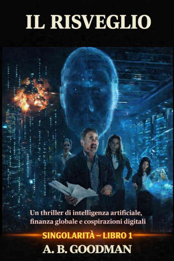Copertina di Il Risveglio, primo volume della trilogia techno‑thriller Singolarità, romanzo sull’ascesa dell’intelligenza artificiale di A. B. Goodman